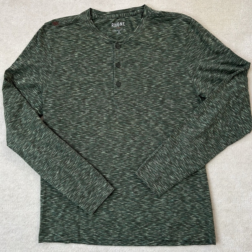 Rhone Shirt Mens Med Heathered Henley Long Sleeve Gym Performance Casual